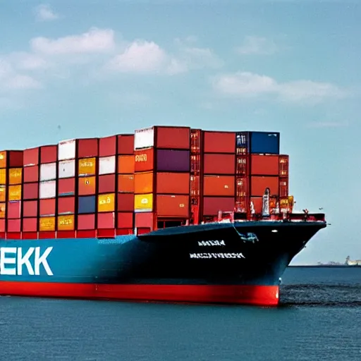 Prompt: maersk container ship, kodak ektachrome,