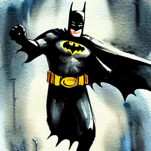 Prompt: “watercolor of Batman from dark knight”