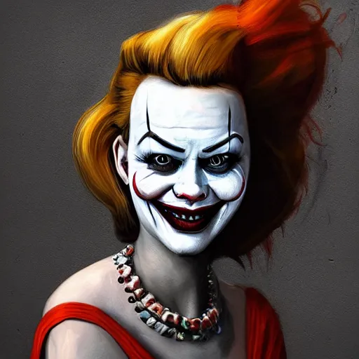 Image similar to surrealism grunge cartoon portrait sketch of margot robbie with a wide smile by - michael karcz, loony toons style, pennywise style, horror theme, detailed, elegant, intricate