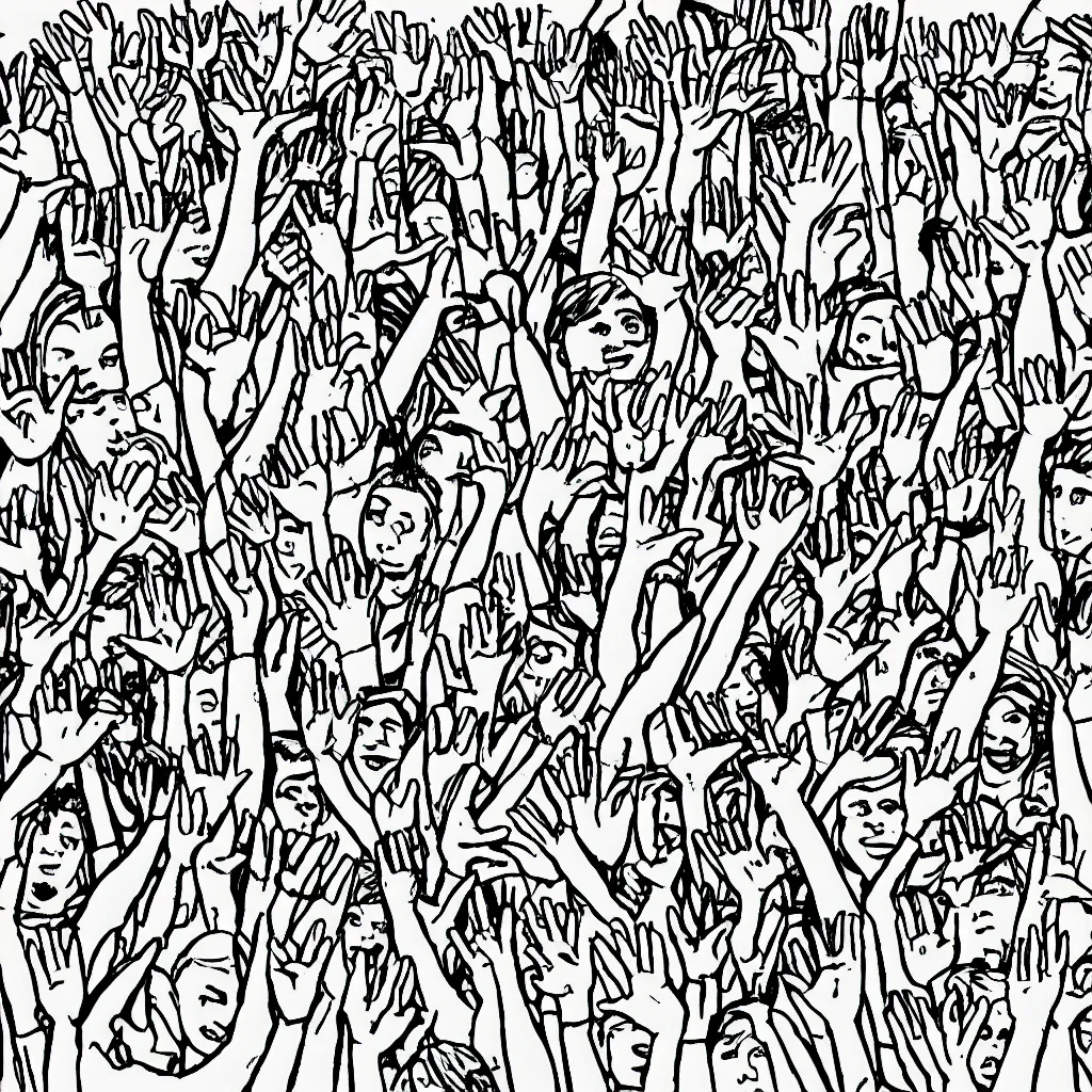 Prompt: 1 2 people waving goodbye, line art