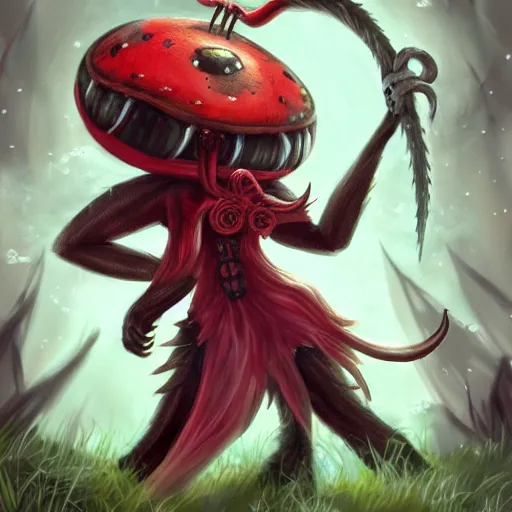 Prompt: ladybug as a monster character, fantasy art style, scary atmosphere, nightmare - like dream