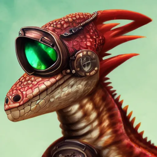 Prompt: a profile picture of a lizard with steampunk googles, by ROSS tran, 4k