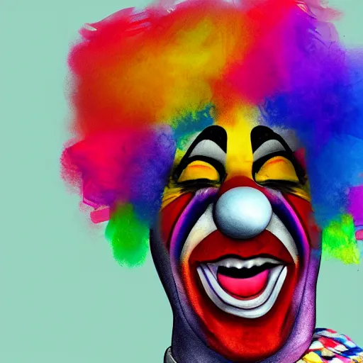 Image similar to A colorful clown, crazy, funny, stupid, digital art