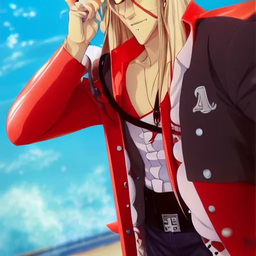 Image similar to portrait of alucard as a lifeguard, anime fantasy illustration by tomoyuki yamasaki, kyoto studio, madhouse, ufotable, trending on artstation