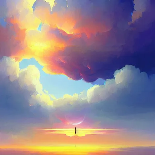 Prompt: digital painting, sky whale, clouds. dramatic lighting. god rays. by artem rhads chebokha