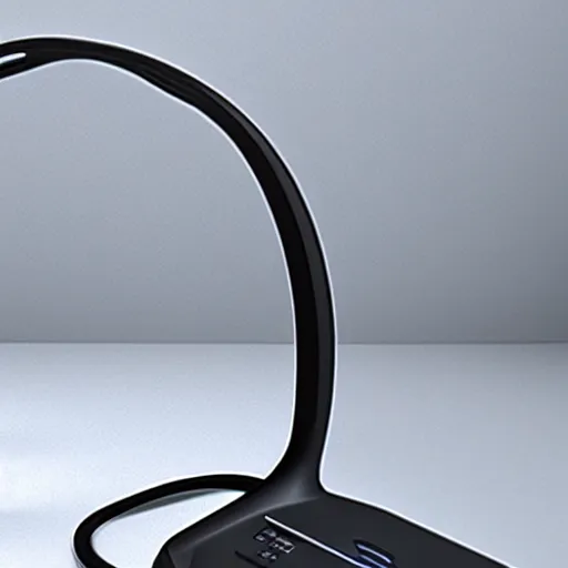 Image similar to wireless headphone stand, futuristic, techno, cyberpunk, product design, render, concept