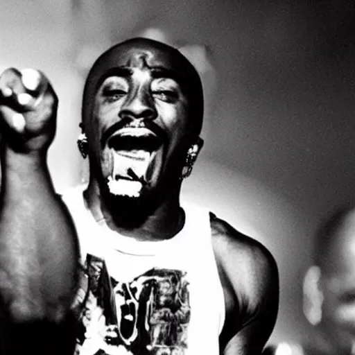Prompt: 2 pac singing a 2 0 0 0's rock song.