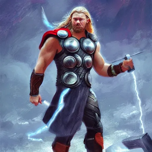 Image similar to thor, god of thunder, art by wlop