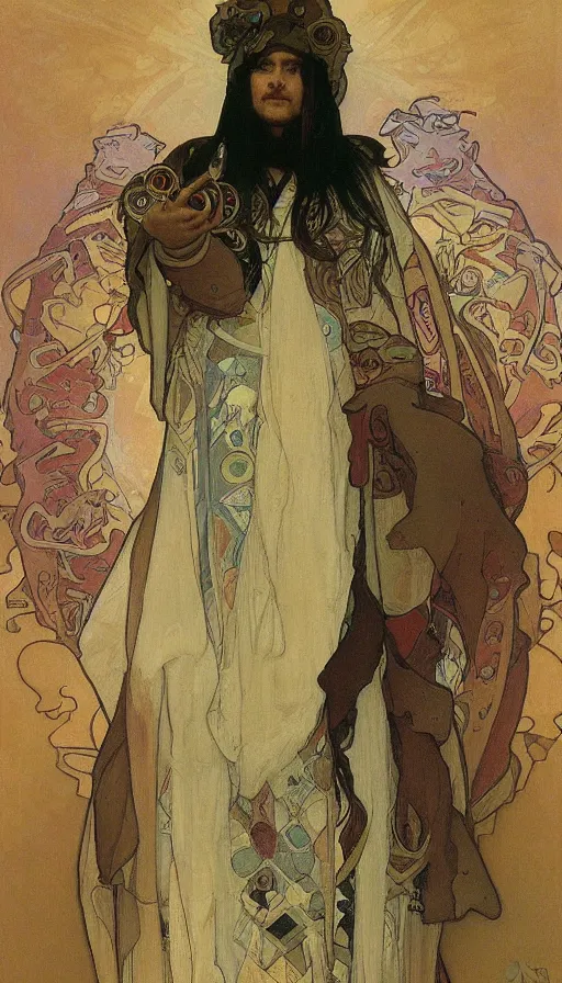 Image similar to portrait of a digital shaman, by alfons maria mucha