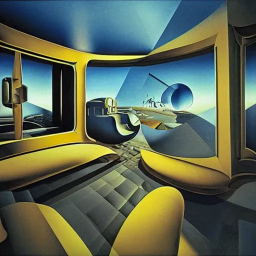 Prompt: retrofuturistic interior in cubism by salvador dali and dan McPharlin,