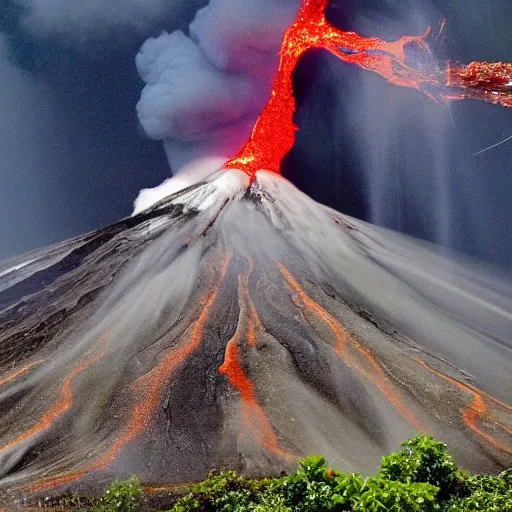 Prompt: there is a volcano erupting from my kitchen sink with streams of lava flowing out from it