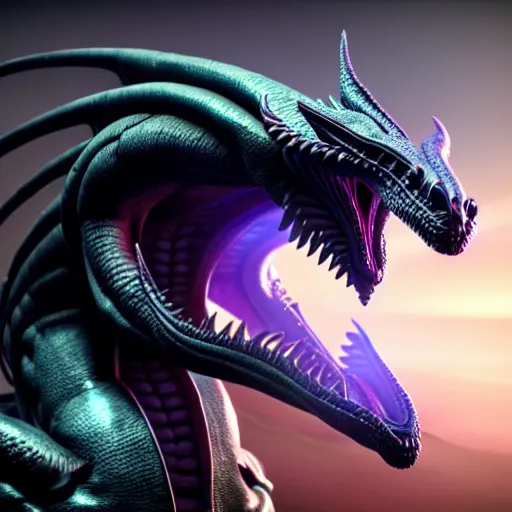 Image similar to a dragon as an ophidian alien, photorealistic 3D octane render, unreal engine, coherent like Dall-E 2