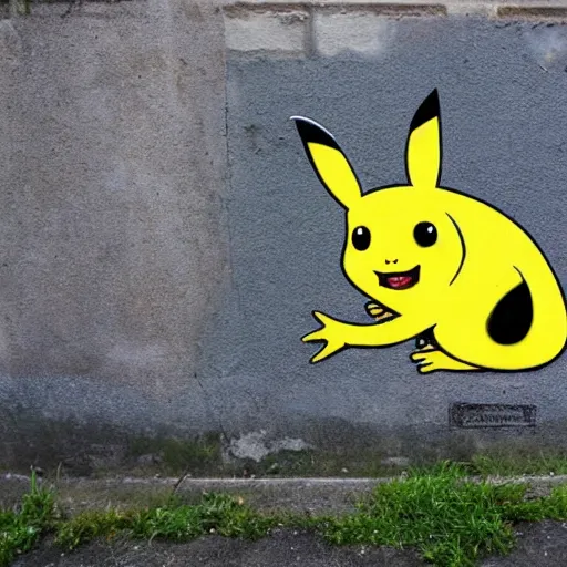 Image similar to pickachu , street art , by banksy, grafiti , well detailed