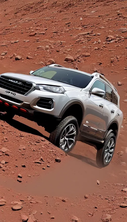 Image similar to haval h9 on mars the terminator sits behind the wheel