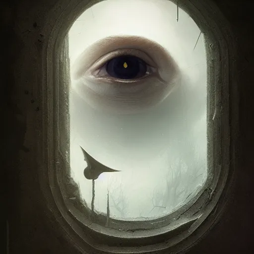 Image similar to a giant eye peeking througj a window,eerie,creepy,unnerving,digital art,art by greg rutkowski,design by trevor henderson,hyperdetailed skin,photorealistoc,deviantart,artstation,mysterious,4k