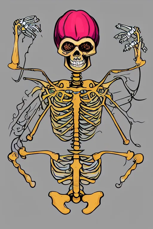 Image similar to Weed smoking skeleton, sticker, andromorphic, colorful, illustration, highly detailed, simple, smooth and clean vector curves, no jagged lines, vector art, smooth