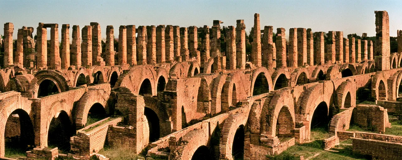 Prompt: wide shot of ancient roman aqueducts draped in spaghetti, sigma 8 0 mm, cinematic lighting, photography, wes anderson, kodachrome