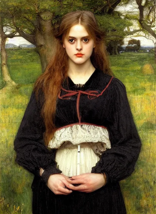 Image similar to a beautiful painting of young alicia silverstone by John Everett Millais and Dante Gabriel Rossetti and John Collier and john william waterhouse, pre-raphaelite, detailed, trending on artstation, hd, masterpiece