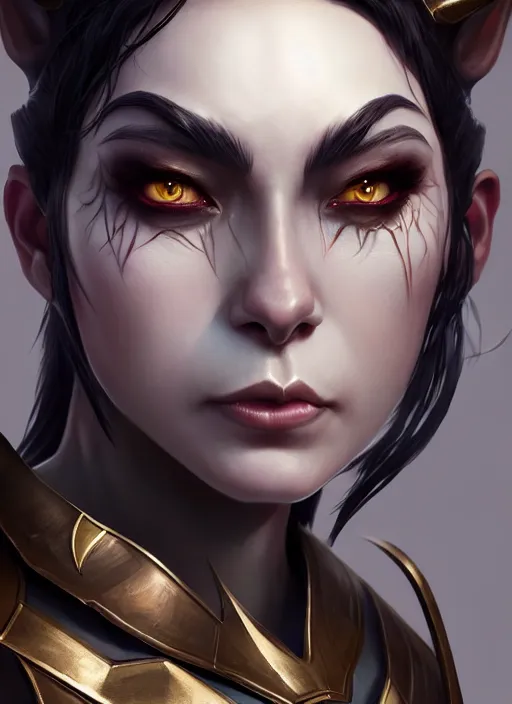 Image similar to full plate armor!!! beautiful and elegant dark hair female orc!! gorgeous ayes!! character concept art, sharp focus, octane render! unreal engine 5! highly rendered!! trending on artstation!! detailed linework!! illustration by artgerm, wlop, and chie yoshii