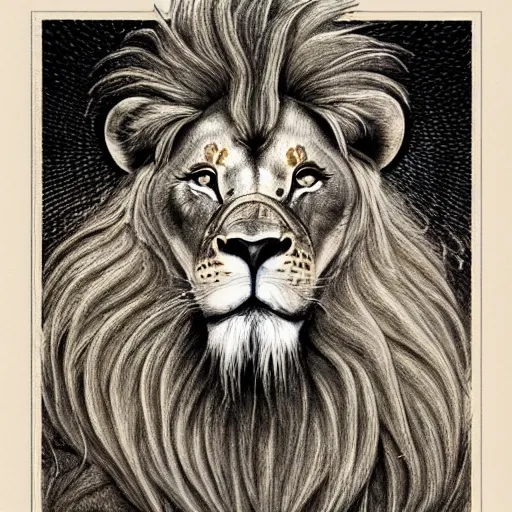 Image similar to detailed and sharp lion leo zodiac artwork, mystic style, detailed, 8 k, detailed, symmetrical, by brian froud