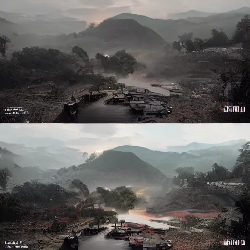 Image similar to hyperrealistic dslr film still of old image of vietnam war, stunning 8 k octane comprehensive 3 d render, inspired by istvan sandorfi & greg rutkowski & unreal engine, perfect symmetry, dim volumetric cinematic lighting, extremely hyper - detailed, extremely lifelike attributes & lifelike texture, intricate, masterpiece, artstation, stunning