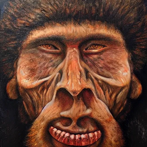 Prompt: the last neanderthal, a masterpiece by rodrigo martinez, best painter in the world