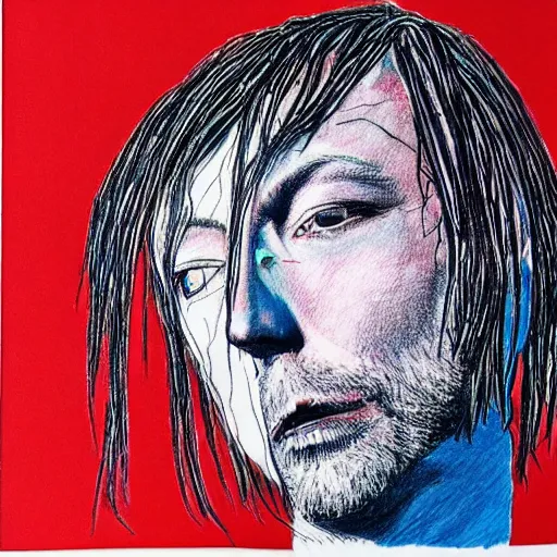 Image similar to radiohead album cover outsider art style ballpoint pen