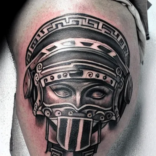 Spartan Helmet Tattoo with Arrow Design