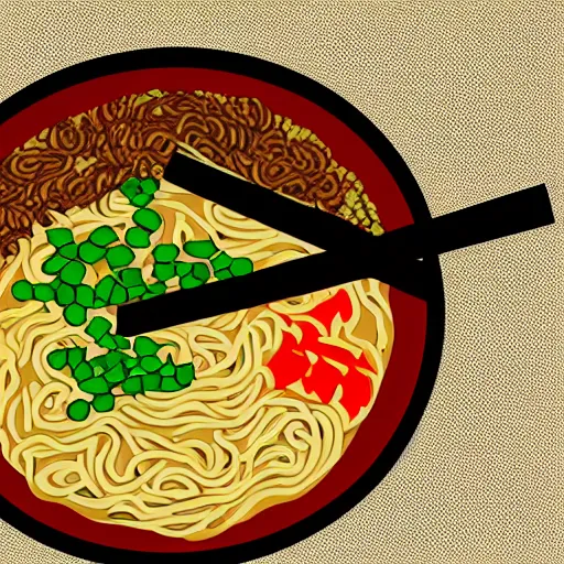 Prompt: A anime style of a bowl of ramen, digital art