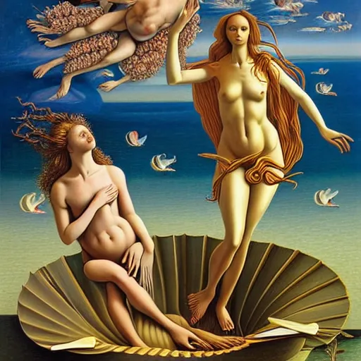 Prompt: THE BIRTH OF VENUS by jacek yerka, alex gray, zdzisław beksiński, dariusz zawadzki, jeffrey smith and h.r. giger, oil on canvas, 8k highly professionally detailed, trending on artstation