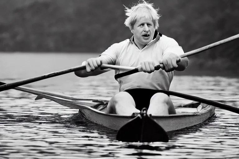 Image similar to closeup portrait of boris johnson rowing england with an oar, natural light, sharp, detailed face, magazine, press, photo, steve mccurry, david lazar, canon, nikon, focus