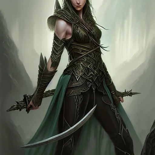 Image similar to d & d concept art matte painting elven ranger in the style of stefan kostic, realistic, sharp focus, 8 k high definition, insanely detailed, intricate, mysterious, art by stanley lau and artgerm and luis royo