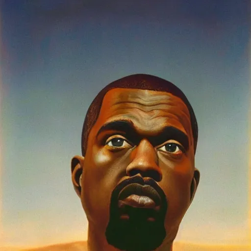 Image similar to surrealist epic photoreal portrait of kayne west as god by dali, arms outstretched, 4 k