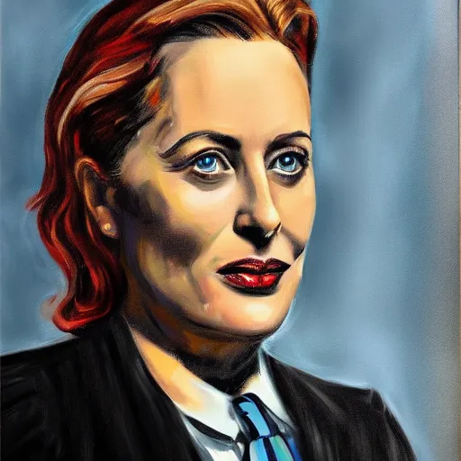 Prompt: gillian anderson as winston churchill, portrait painting