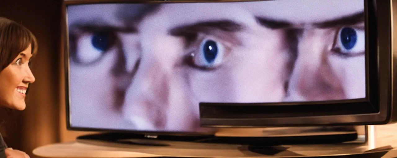 Image similar to a face emerging from TV set playing static noise