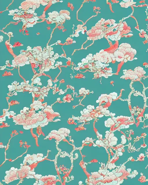 Prompt: astral flowers, chinoiserie wallpaper by leiji matsumoto and james jean