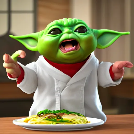 hungry chubby babyfat baby yoda as chef wearing white | Stable ...