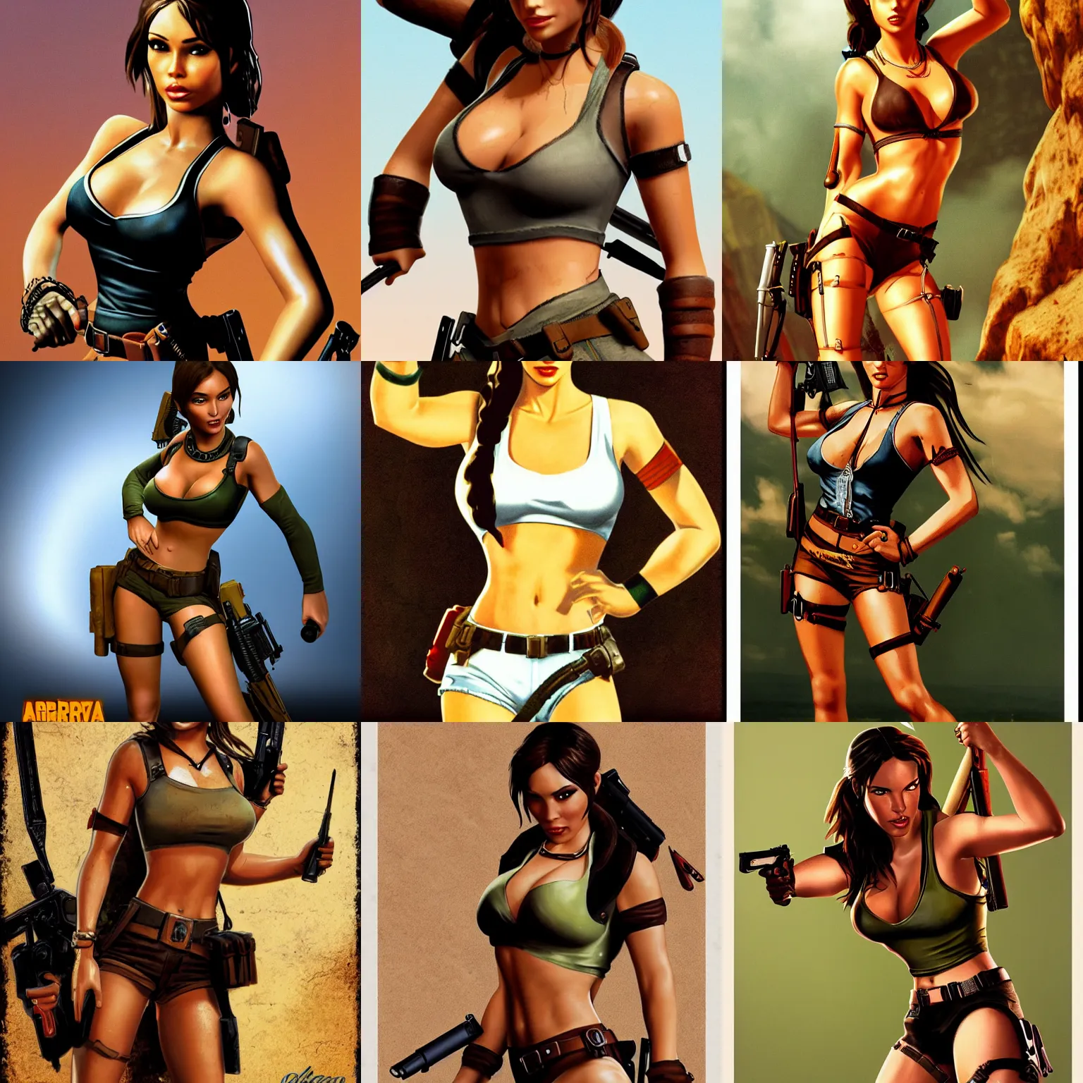 Prompt: lara croft as a 1 9 7 0 s pinup poster girl, detailed, professional, 4 k