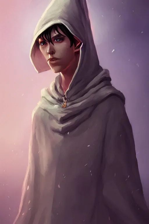 Prompt: beautiful, digital art, androgynous elf wizard, wearing linen hooded cloth. artstation, by bartek fedyczak, erak note, tooth wu, neil richards, kan liu, siwoo kim, jisu choe