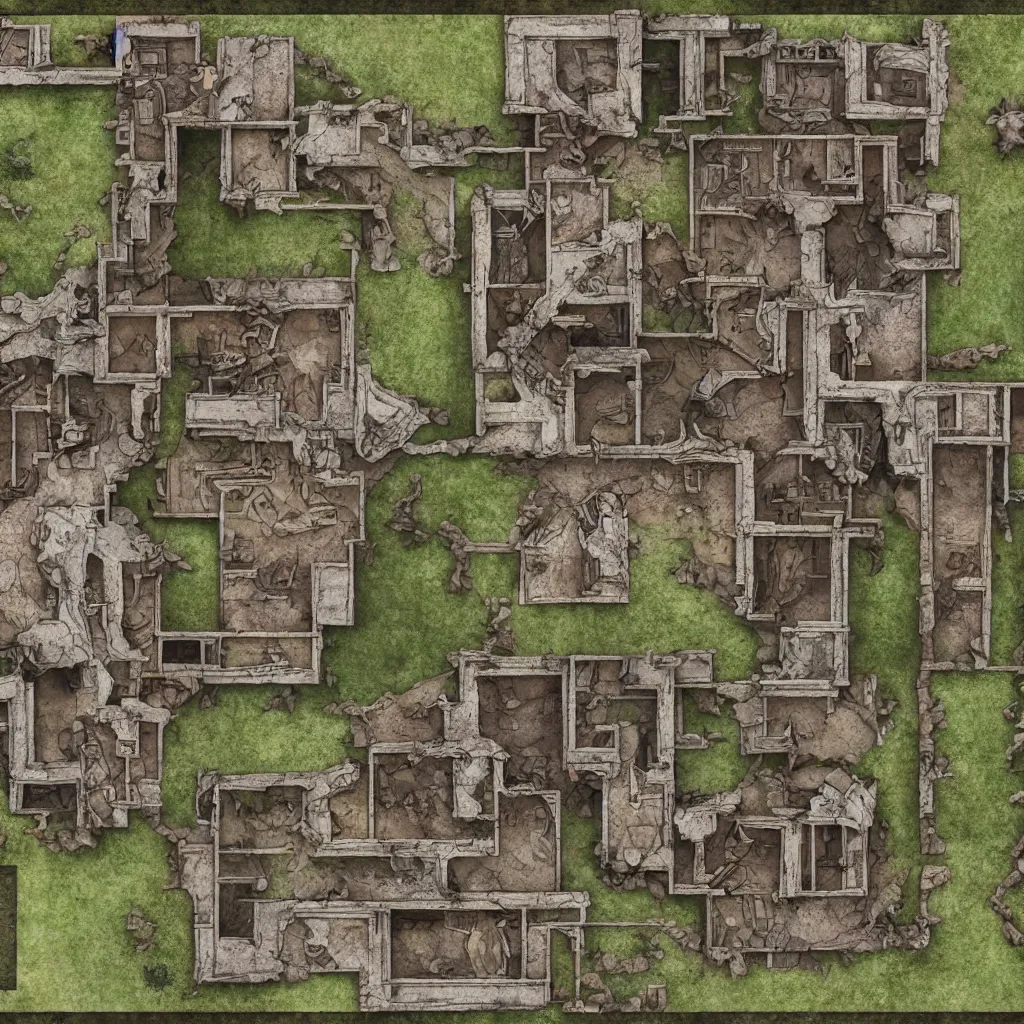 Prompt: d & d battle map of an abandoned mansion, 4 k, highly detailed