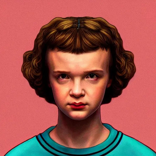 Prompt: raphaelite portrait of Eleven from Stranger things, by Collin Elder, trending on artstation