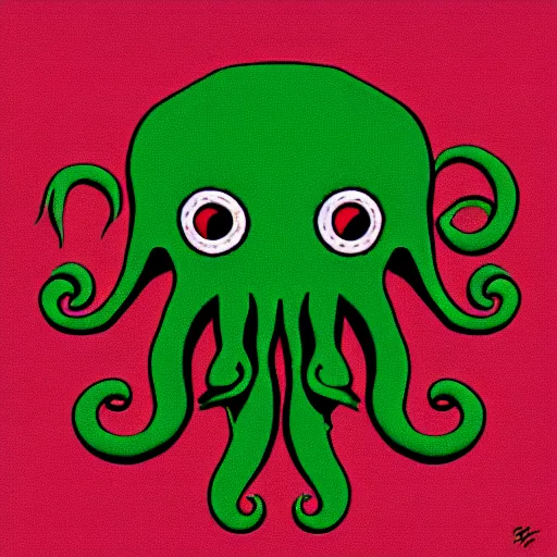 Image similar to a cute cthulhu icon drawn in the style of rockwell kent