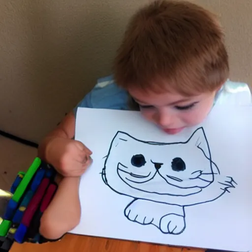 Prompt: kid drawing a derp cat
