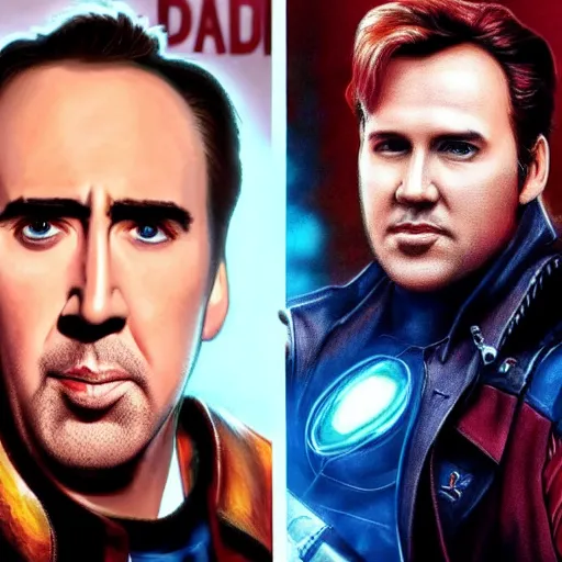 Prompt: Nicholas Cage as Star Lord from Guardians of the Galaxy