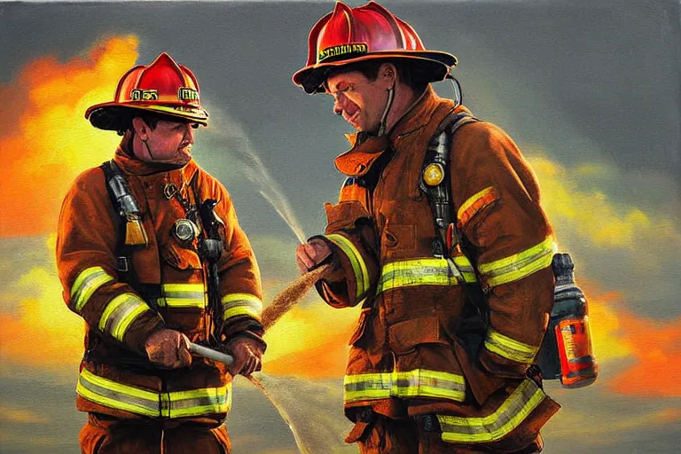 Image similar to fireman jeck, painting, ultra realistic!!!, clear weather, golden hour, sharp focus