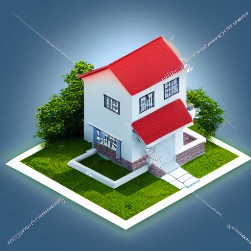 Prompt: a stock photo of a house, isometric, realistic, hdr