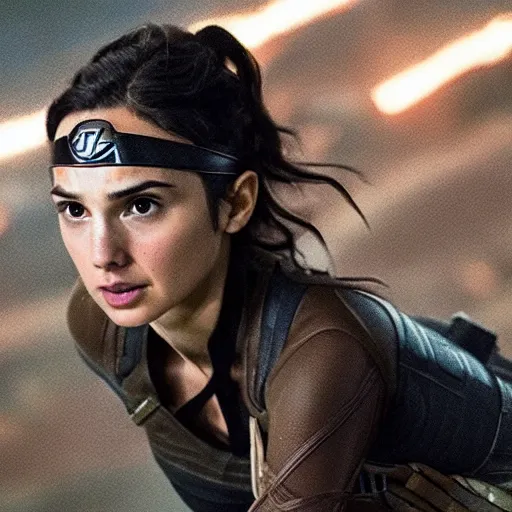 Prompt: gal gadot wearing 3d maneuver gear screenshot from attack on titan 進撃の巨人 anime emma watson as naruto uzamaki