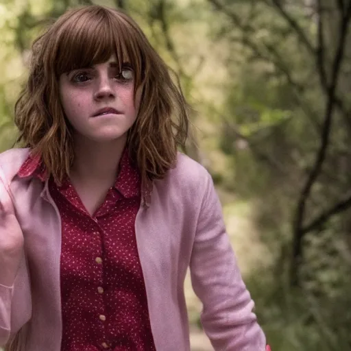 Prompt: a film still of Emma Watson from It (2017 movie)