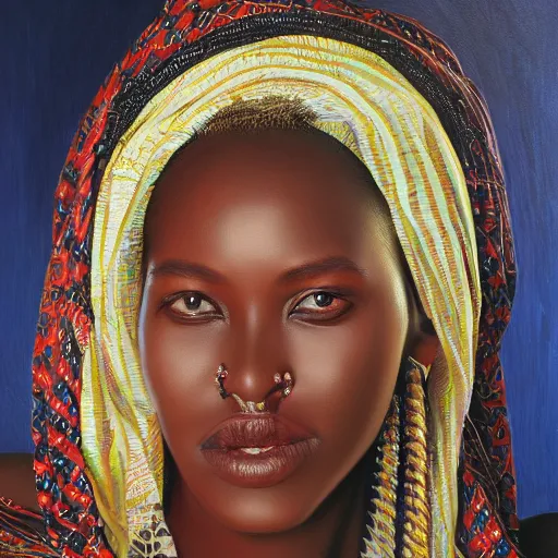Prompt: portrait of a tanzanian woman ( 3 5 ) from tanzania, an oil painting by ross tran and thomas kincade