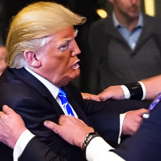 Image similar to News still of Donald Trump being handcuffed and arrested at mar-a-lago